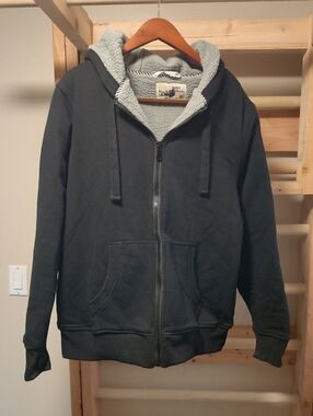 Men's Black Sherpa-Lined Zip Hoodie